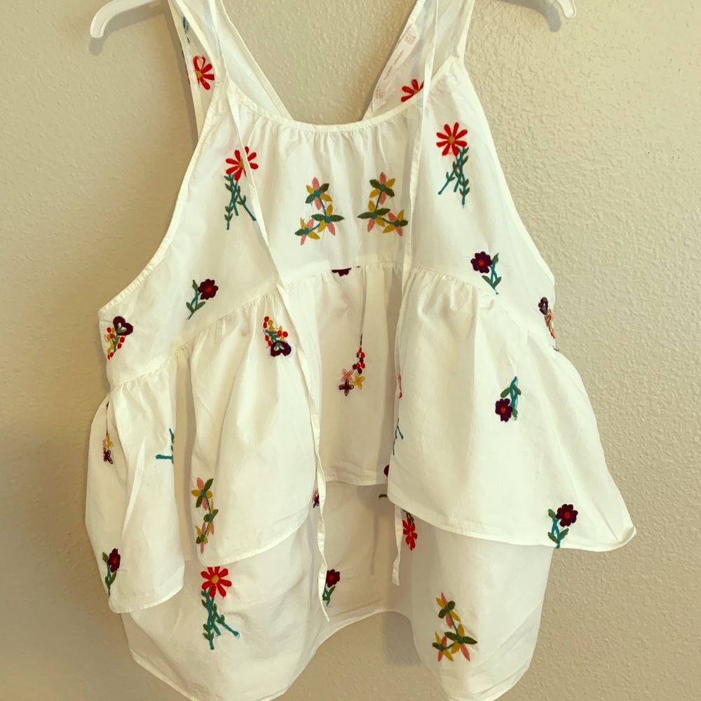 Zara spaghetti strap flowey embroidered top